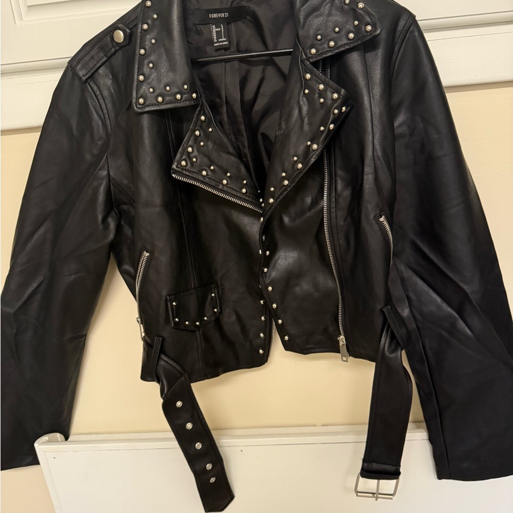 Studded Black cropped Leather Jacket